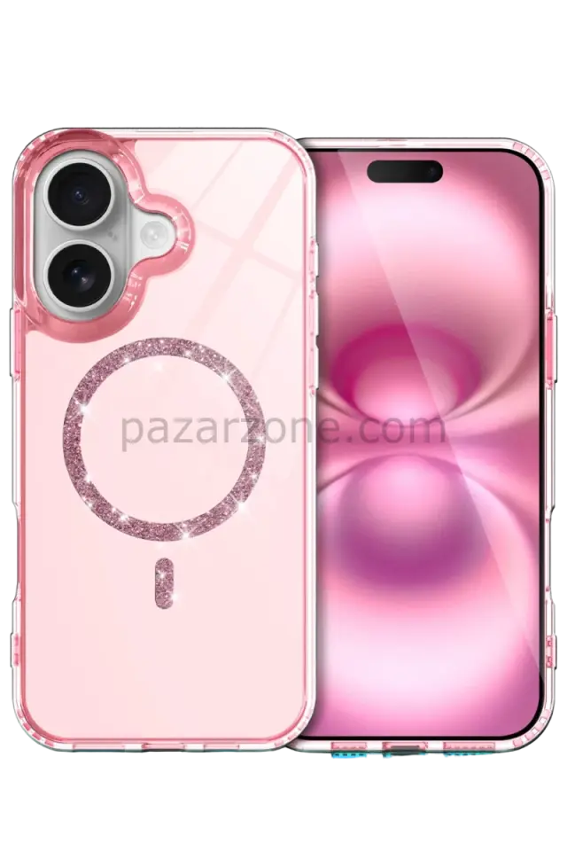 Newface Apple iPhone 16 Plus Live Diamond Magsafe Kapak - Pembe