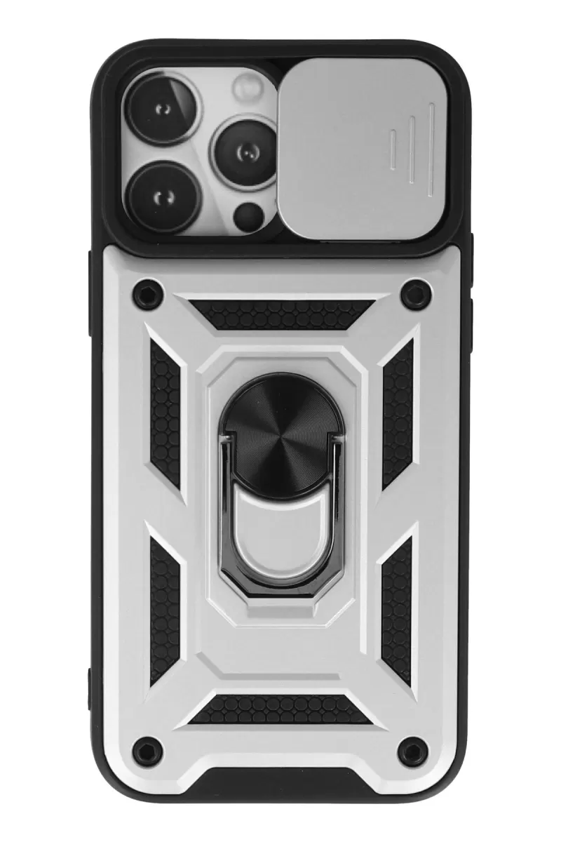 Newface Apple iPhone 13 Pro Max Kılıf Pars Lens Yüzüklü Silikon - Gümüş