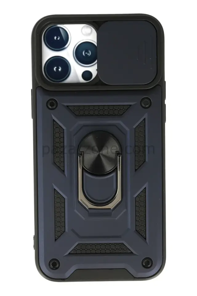 Newface Apple iPhone 13 Pro Max Kılıf Pars Lens Yüzüklü Silikon - Lacivert