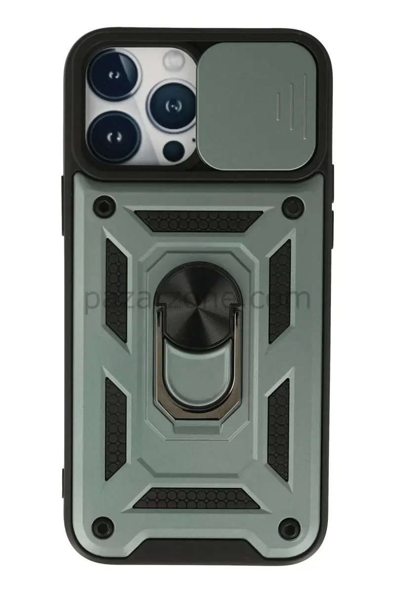 Newface Apple iPhone 13 Pro Max Kılıf Pars Lens Yüzüklü Silikon - Yeşil