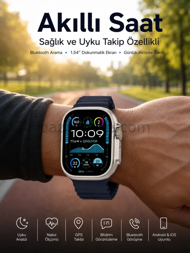 Akıllı Saat Bluetooth Bağlantılı NFC ve GPS Uyumlu Nabız Ölçer Sesli Görüşme Yeni Nesil