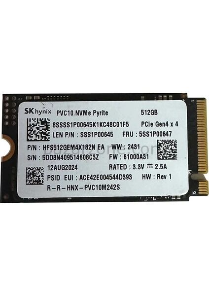 SK Hynix PVC10 2242 512GB M2 NVME GEN4 5100/2200MB/s SSD (Kutusuz)