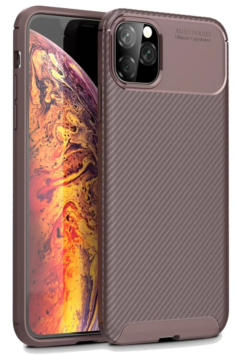 Newface Apple iPhone 11 Pro Kılıf Auto Focus Karbon Kapak - Kahverengi