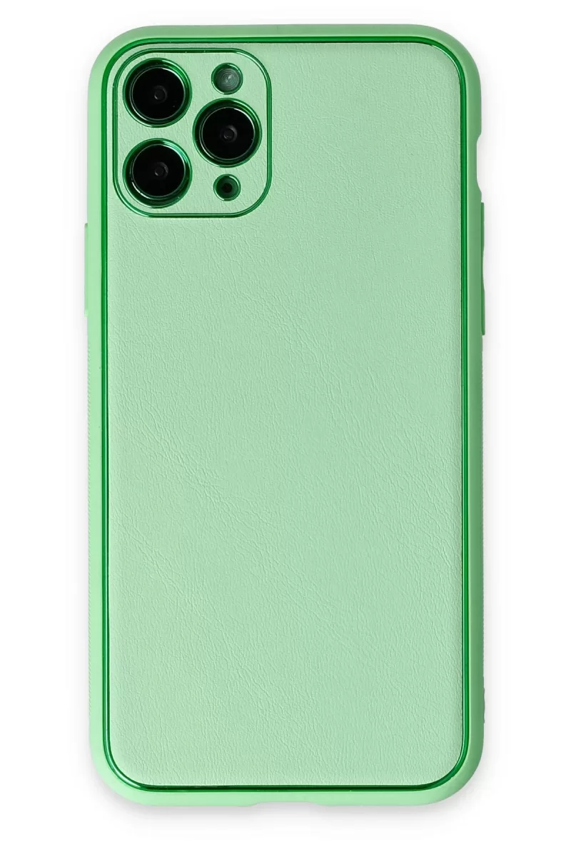 Newface Apple iPhone 11 Pro Kılıf Coco Deri Silikon Kapak - Açık Yeşil