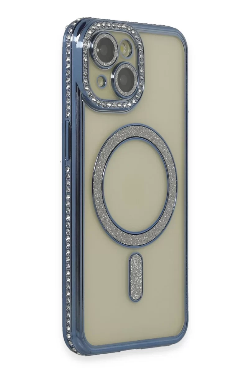 Newface Apple iPhone 15 Kılıf Joke Simli Magneticsafe Kılıf - Lacivert