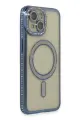 Newface Apple iPhone 15 Kılıf Joke Simli Magneticsafe Kılıf - Lacivert
