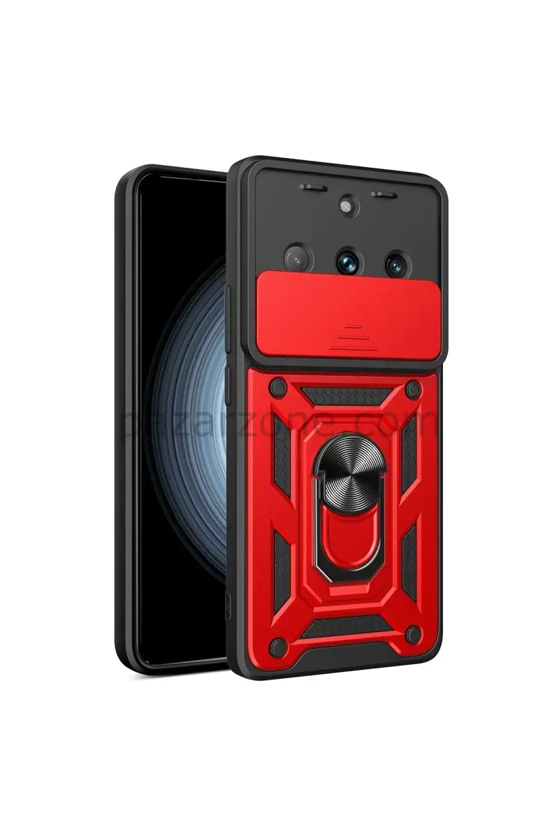Newface Realme 11 Pro Kılıf Pars Lens Yüzüklü Silikon - Kırmızı