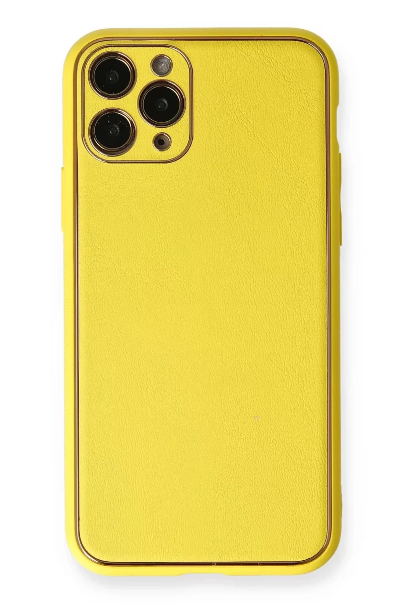 Newface Apple iPhone 11 Pro Kılıf Coco Deri Silikon Kapak - Sarı