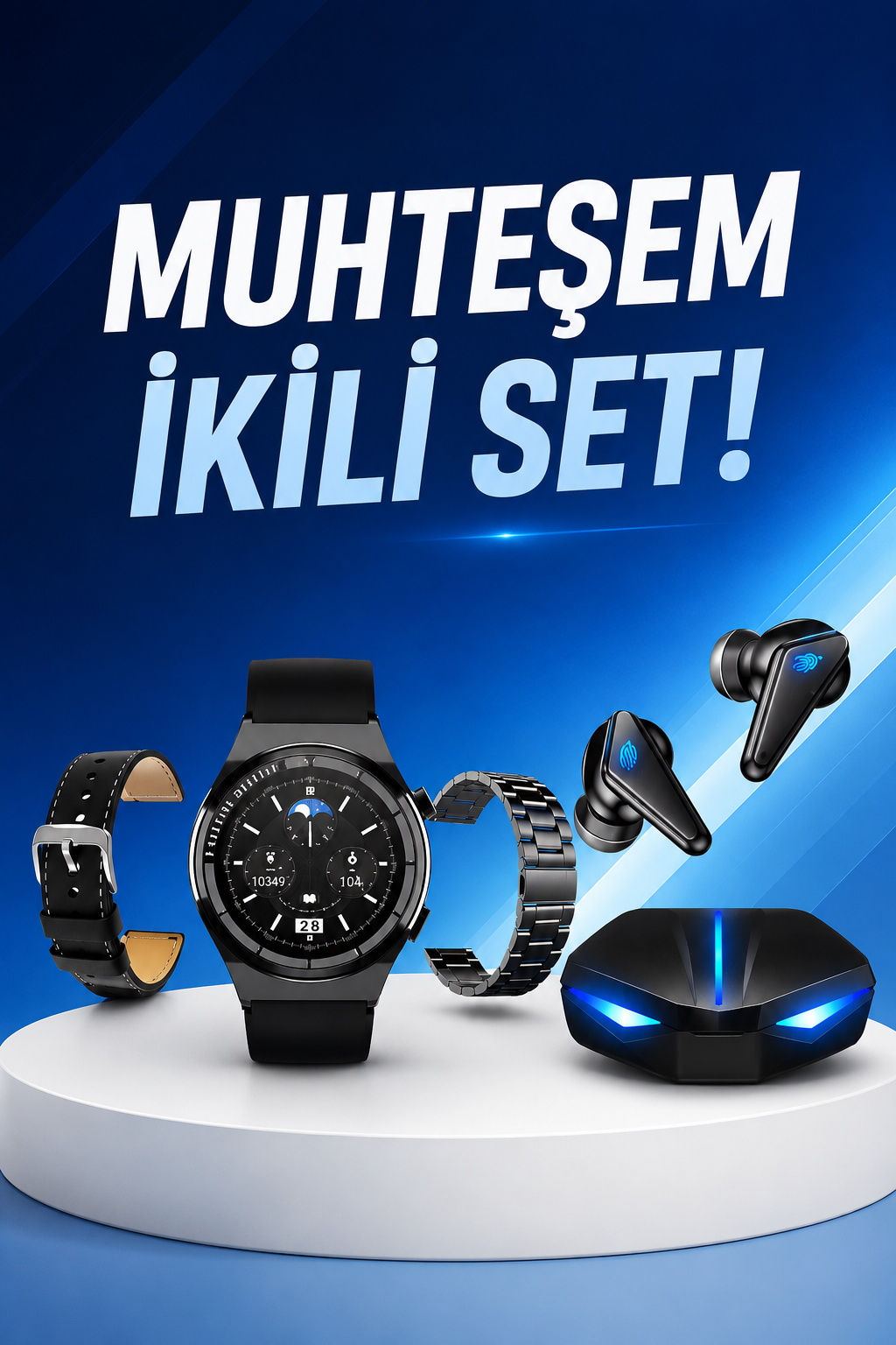 Kablosuz Bluetooth Bağlantılı Kulaklık ve Dokunmatik Ekran Akıllı Saat Arama Cevaplama
