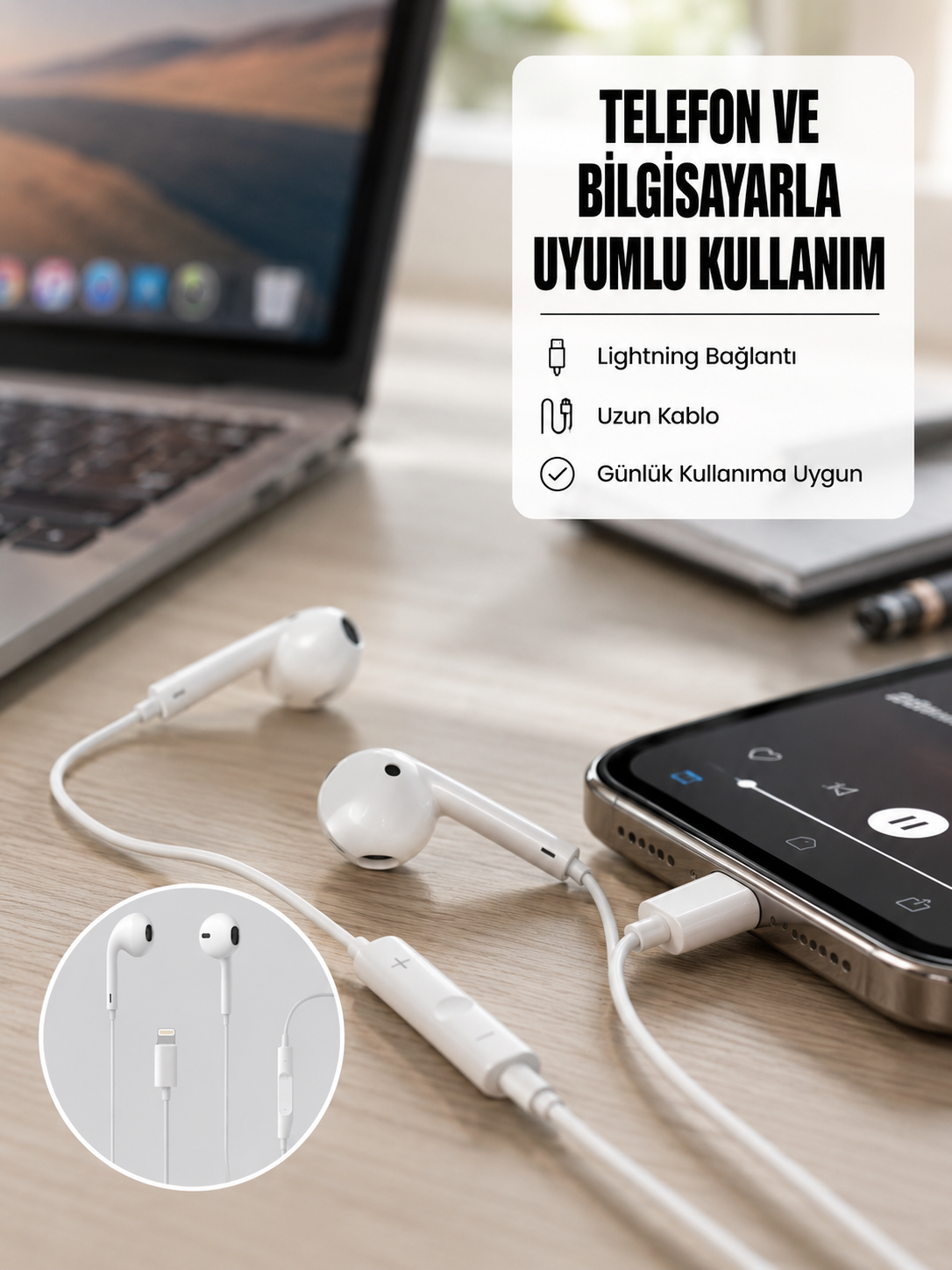 Yüksek Ses Kaliteli Mikrofonlu Kablolu Kulak İçi Kulaklık Yeni Nesil