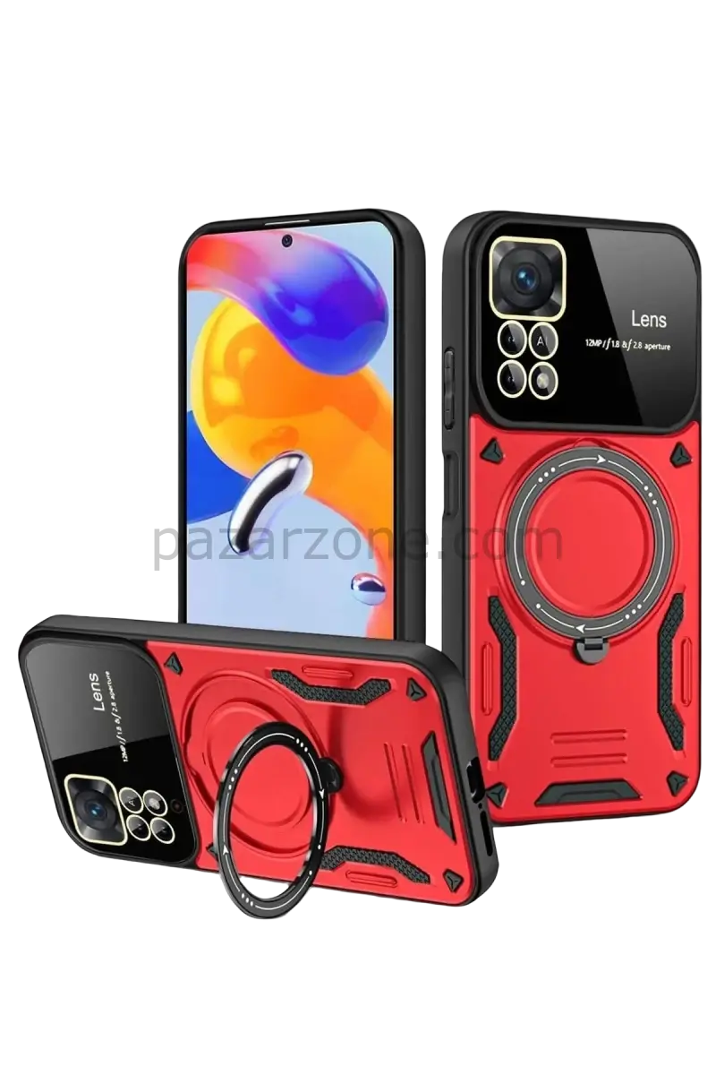Newface Realme 11 Pro Plus Joy Lens Standlı Kapak - Kırmızı
