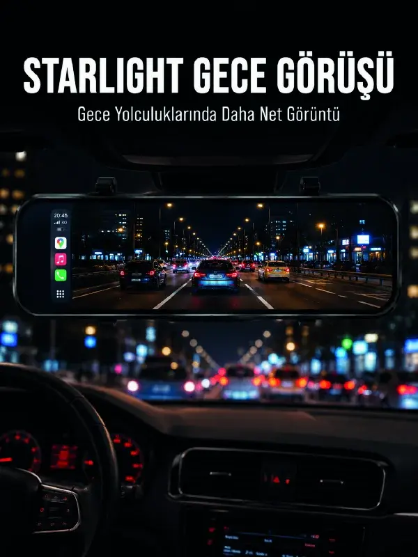 Araç İçi Multimedya Ekranı Çift Kameralı Ayna Carplay
