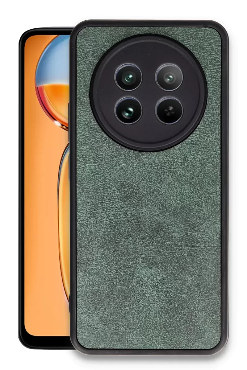Newface Realme 12 5G Kılıf Aras Deri Kapak - Koyu Yeşil