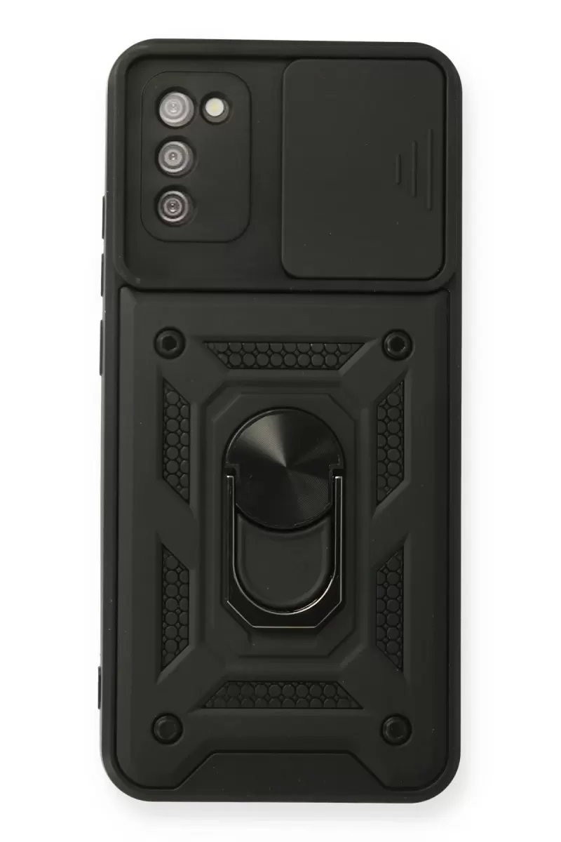 Newface Samsung Galaxy A03S Kılıf Pars Lens Yüzüklü Silikon - Siyah