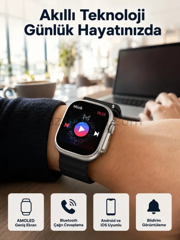 Akıllı Saat Kol Saati Android ve İOS Uyumlu Nabız Ölçer Sesli Asistan