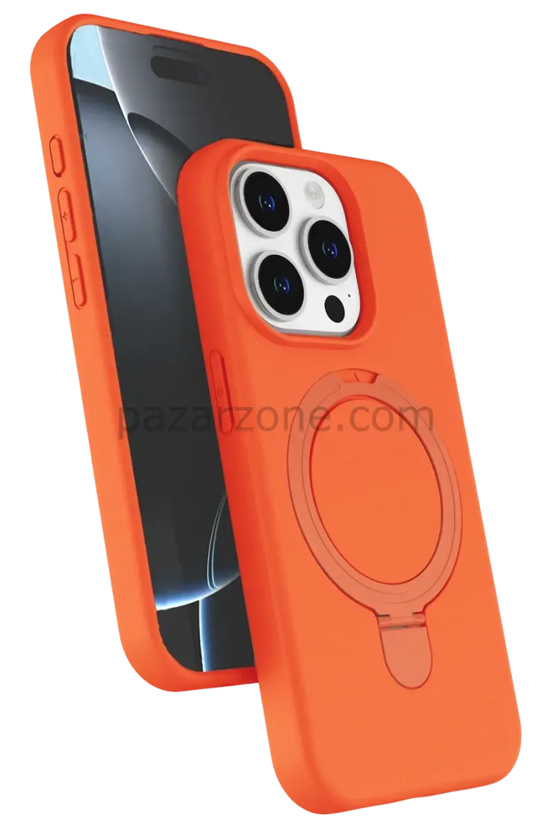 Newface Apple iPhone 14 Pro Max Regal Magsafe Standlı Kapak - Turuncu