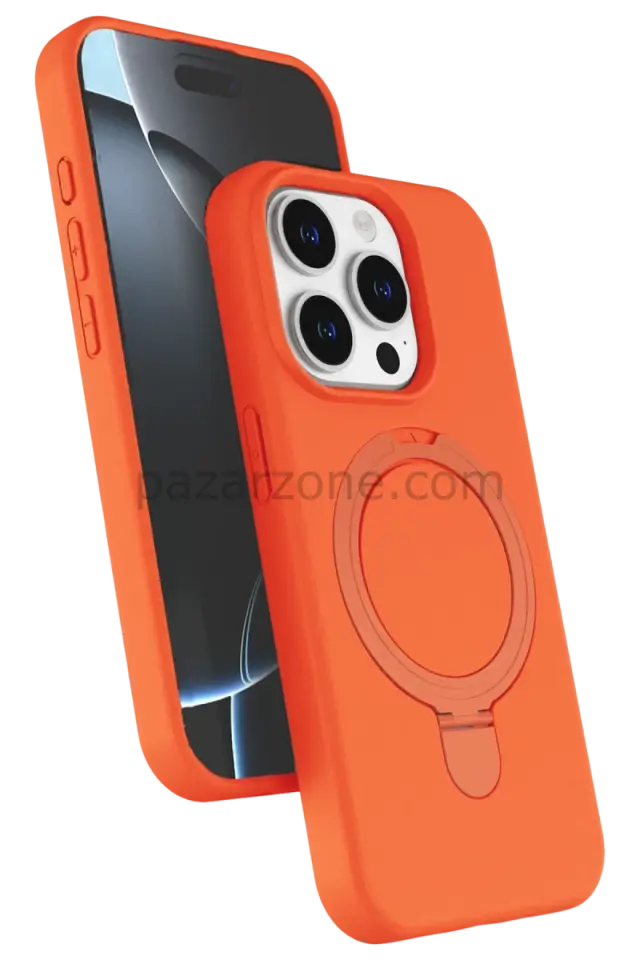 Newface Apple iPhone 14 Pro Max Regal Magsafe Standlı Kapak - Turuncu