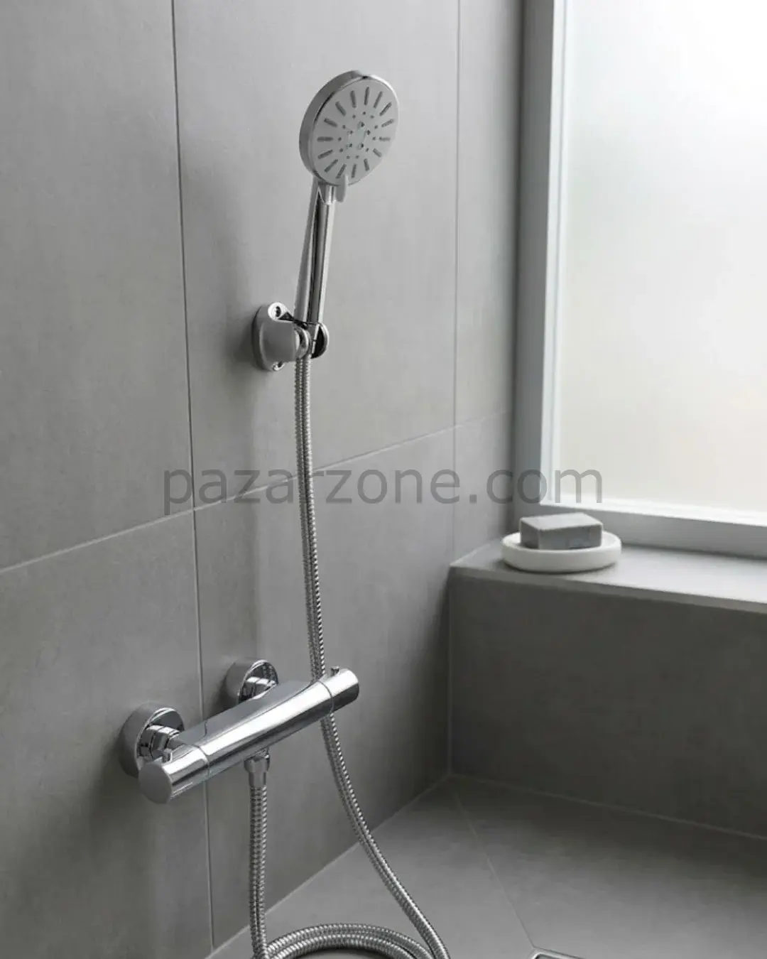 Krem Duş Başlığı Seti 4 Kademeli El Duşu Spiral Hortumlu Banyo Seti