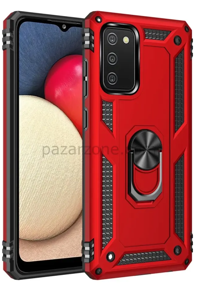 Newface Samsung Galaxy A03S Kılıf Sofya Yüzüklü Silikon Kapak - Kırmızı