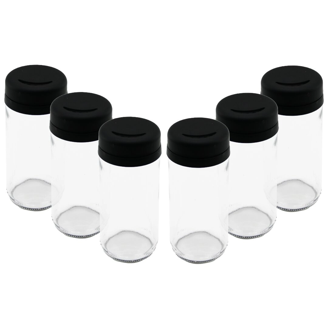 6 Parça Cam Baharatlık Tuzluk Plastik Kapak 225 Ml