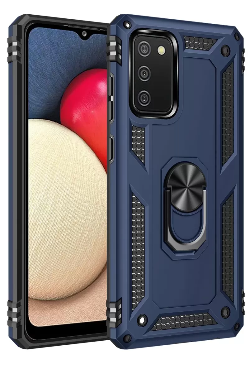 Newface Samsung Galaxy A03S Kılıf Sofya Yüzüklü Silikon Kapak - Lacivert