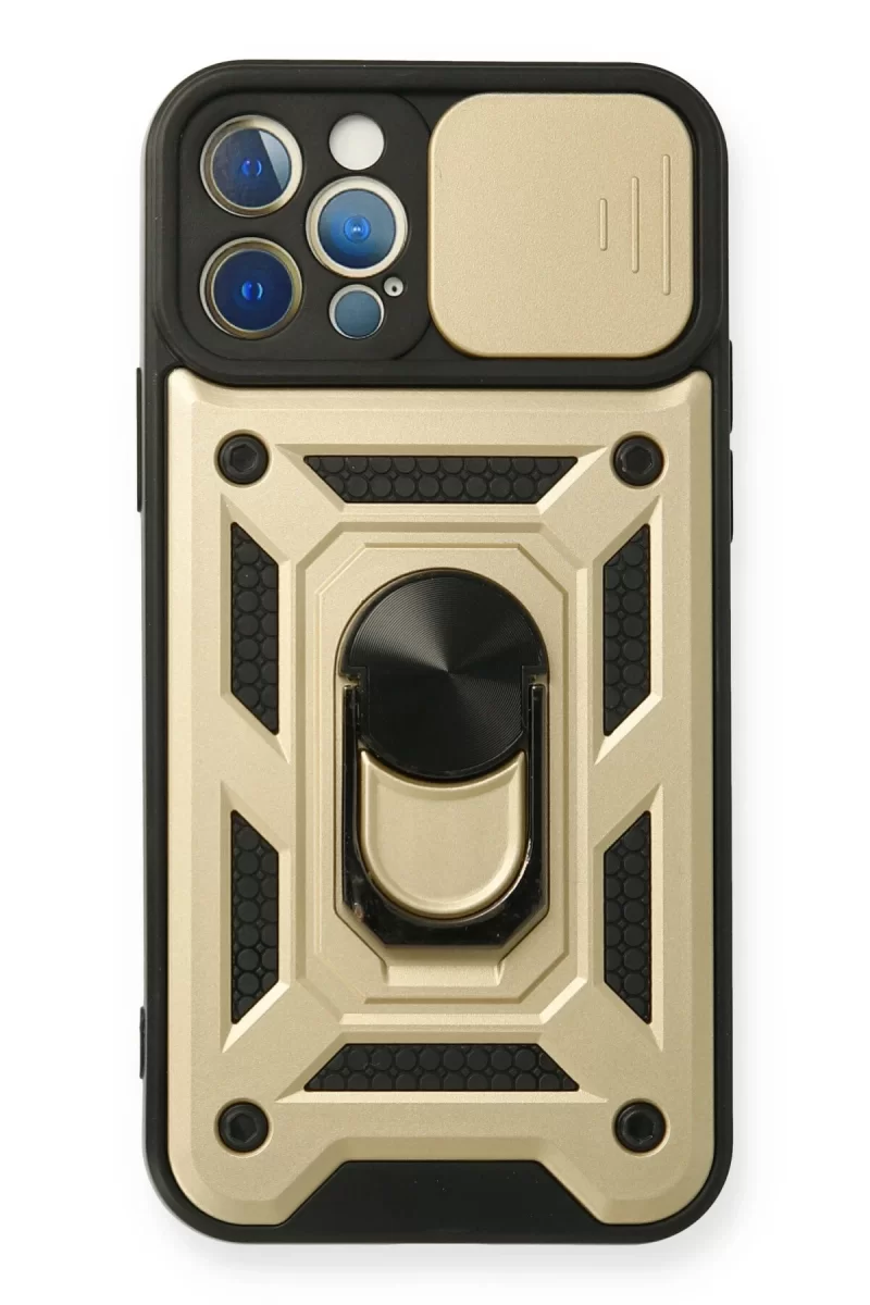 Newface Apple iPhone 12 Pro Kılıf Pars Lens Yüzüklü Silikon - Gold