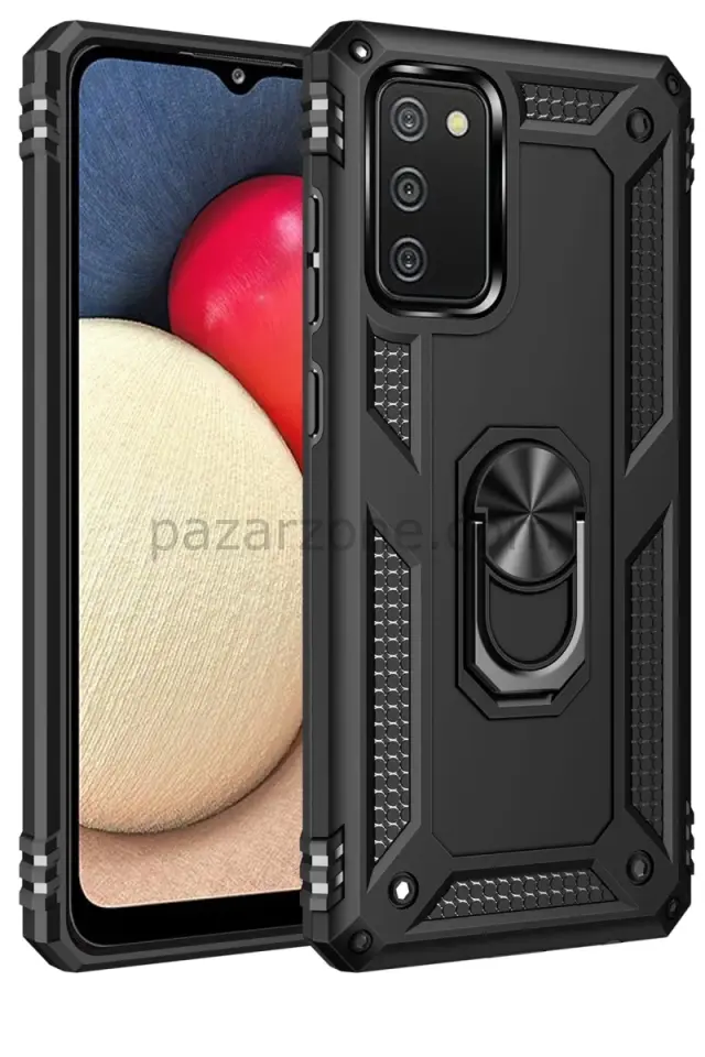 Newface Samsung Galaxy A03S Kılıf Sofya Yüzüklü Silikon Kapak - Siyah