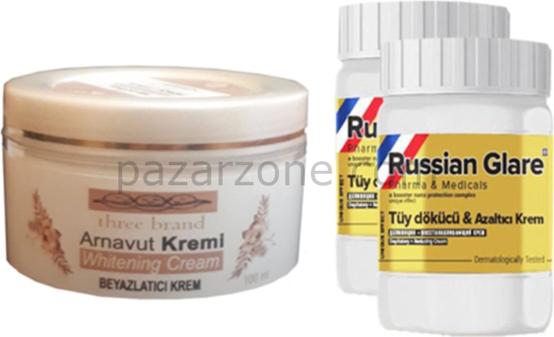 Three Brand 100 ml Arnavut Aklık Kremi 2 Ad + Russıan Glare Tüy Dökücü Azaltıcı Merhem 50 ml 2 Ad