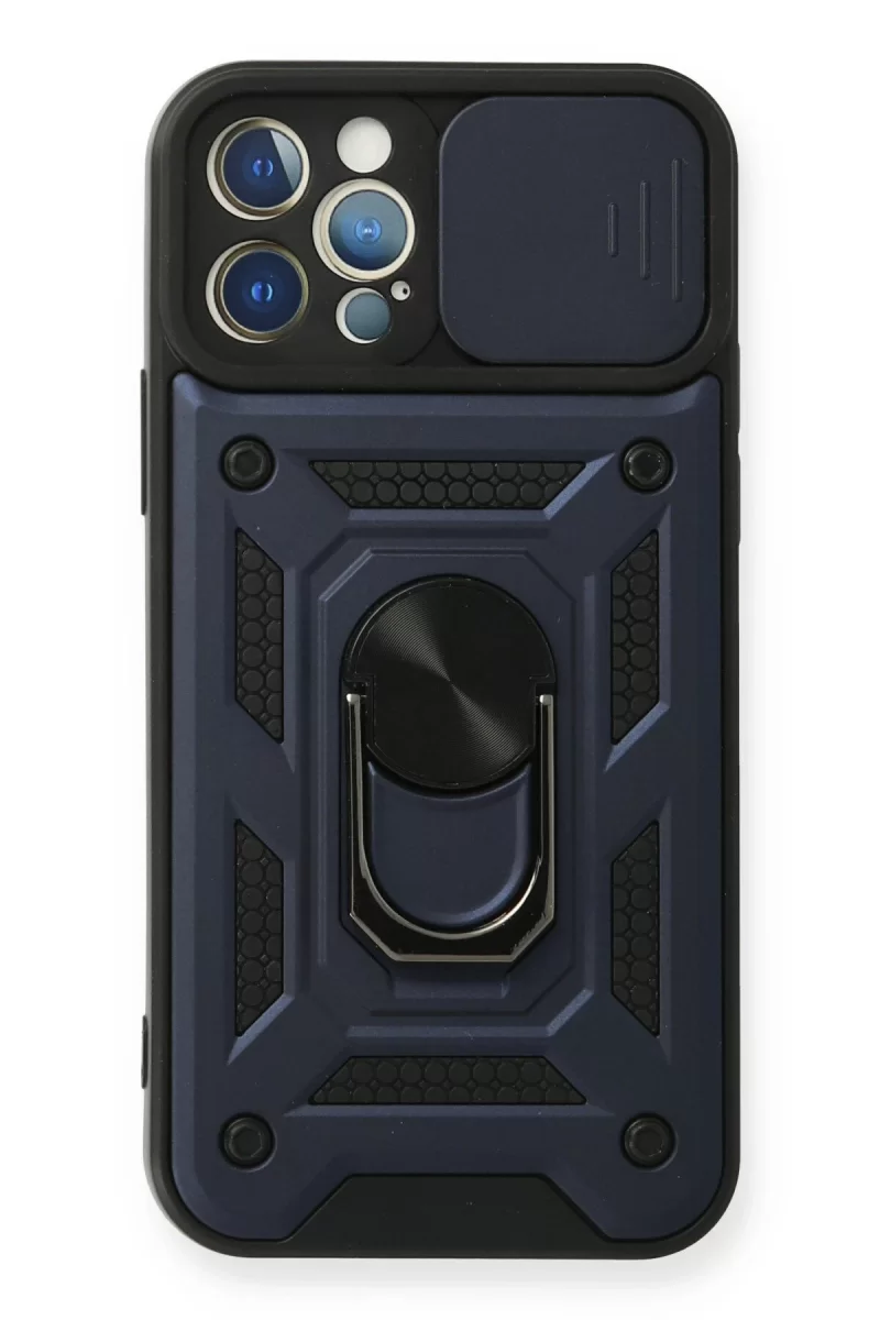 Newface Apple iPhone 12 Pro Kılıf Pars Lens Yüzüklü Silikon - Lacivert