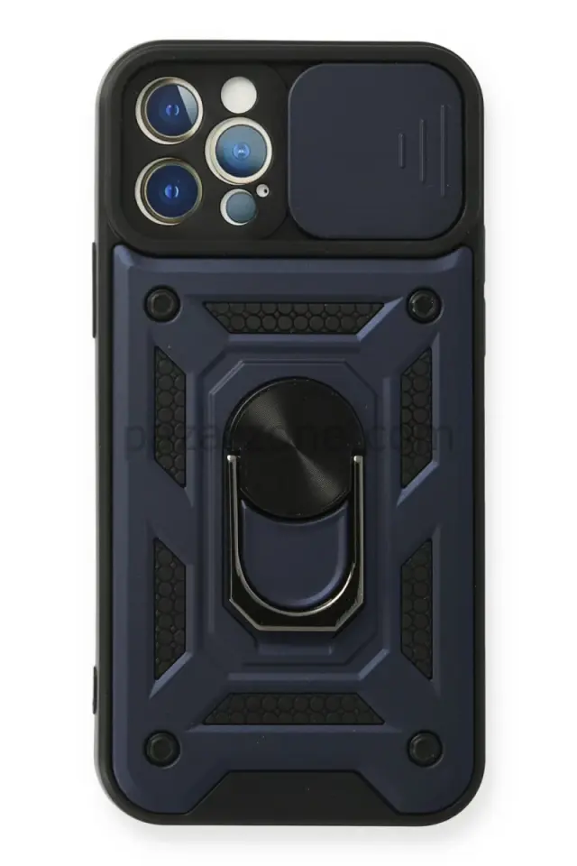 Newface Apple iPhone 12 Pro Kılıf Pars Lens Yüzüklü Silikon - Lacivert