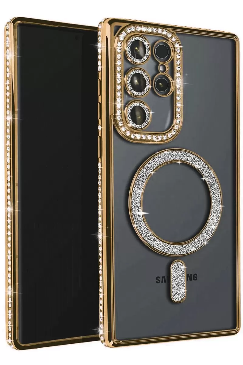 Newface Samsung Galaxy S25 Ultra Kılıf Joke Simli Magneticsafe Kılıf - Gold