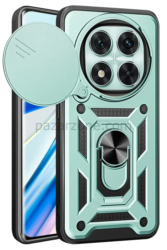 Newface Xiaomi Redmi Note 14 Pro 5G Kılıf Pars Lens Yüzüklü Silikon - Yeşil