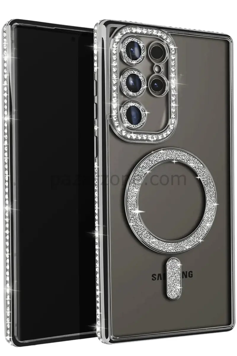 Newface Samsung Galaxy S25 Ultra Kılıf Joke Simli Magneticsafe Kılıf - Siyah