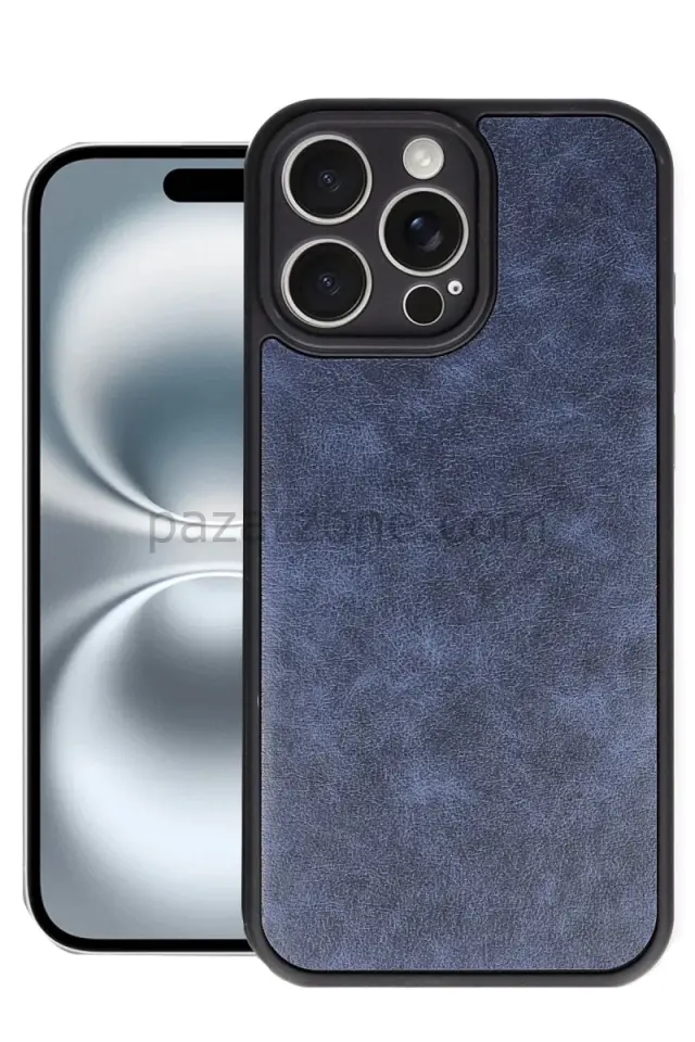 Newface Apple iPhone 16 Pro Kılıf Aras Deri Kapak - Lacivert