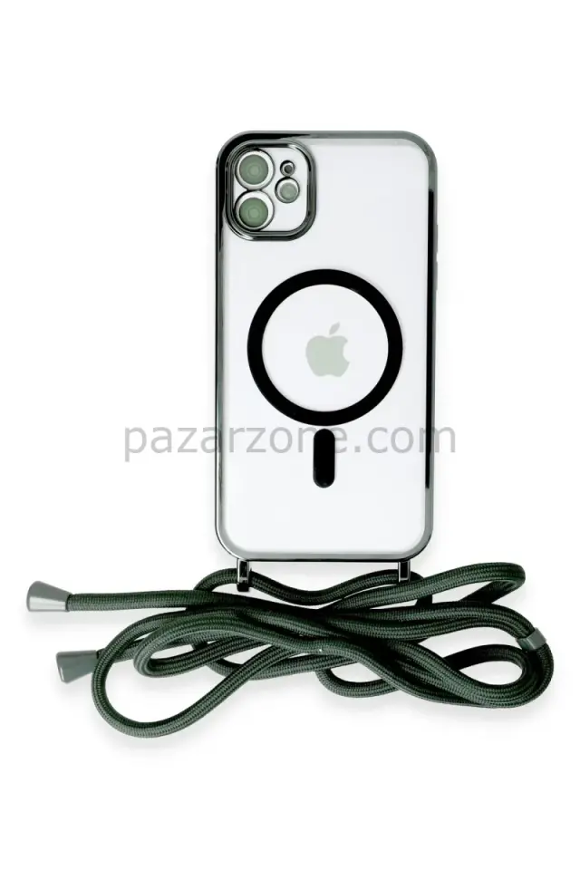 Newface Apple iPhone 11 Kılıf Divo Lazer Askılı Magsafe Kapak - Koyu Yeşil