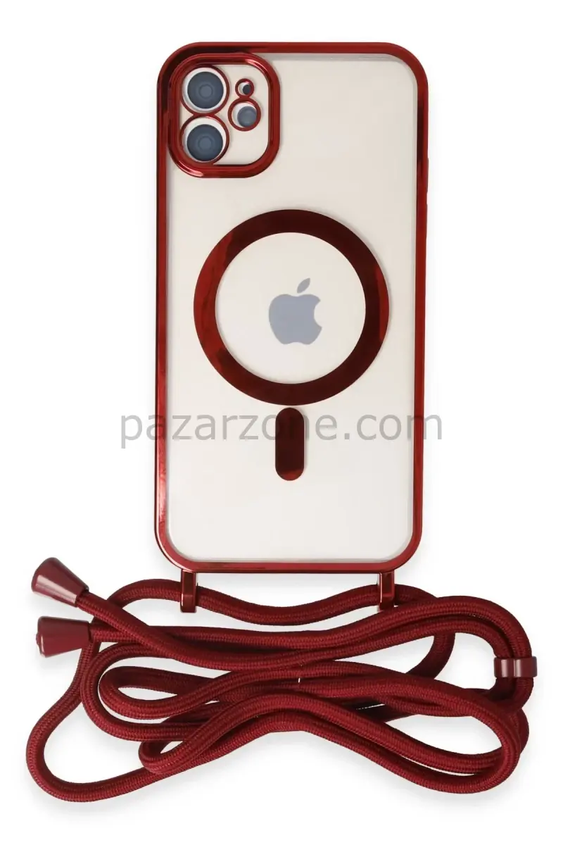 Newface Apple iPhone 11 Kılıf Divo Lazer Askılı Magsafe Kapak - Kırmızı