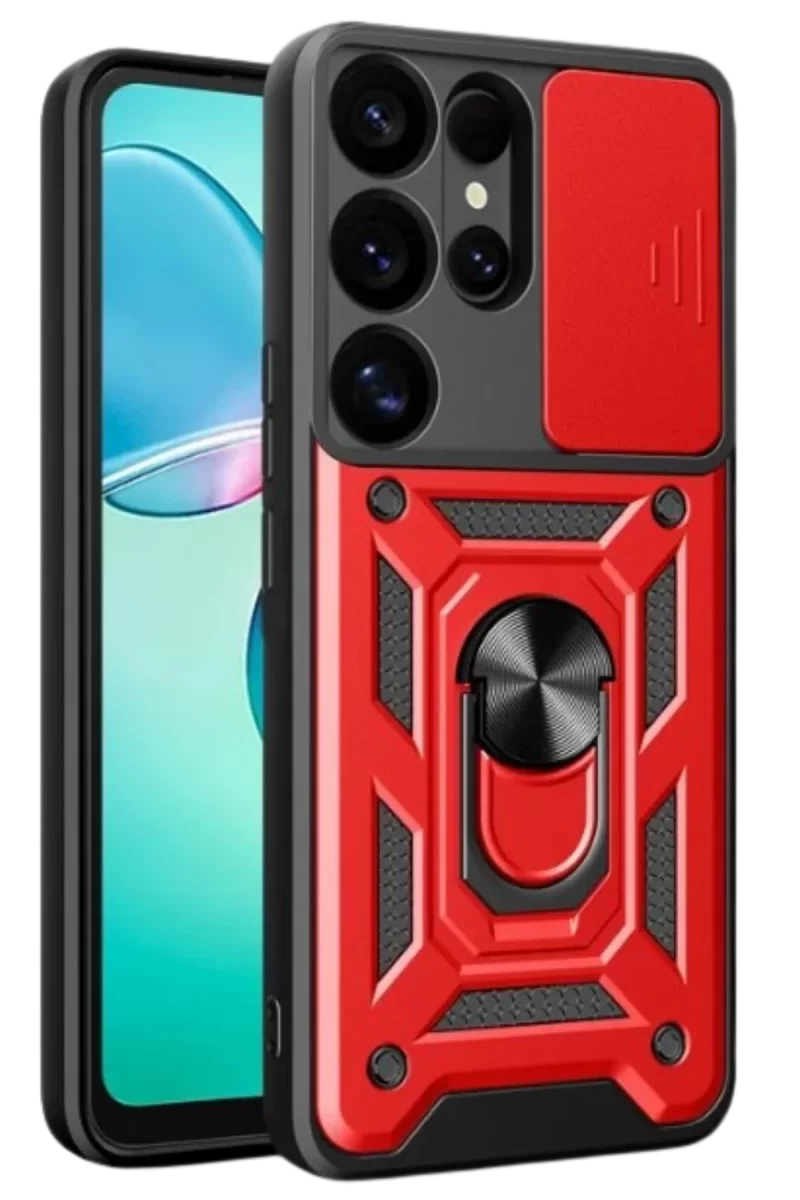 Newface Samsung Galaxy S25 Ultra Kılıf Pars Lens Yüzüklü Silikon - Kırmızı