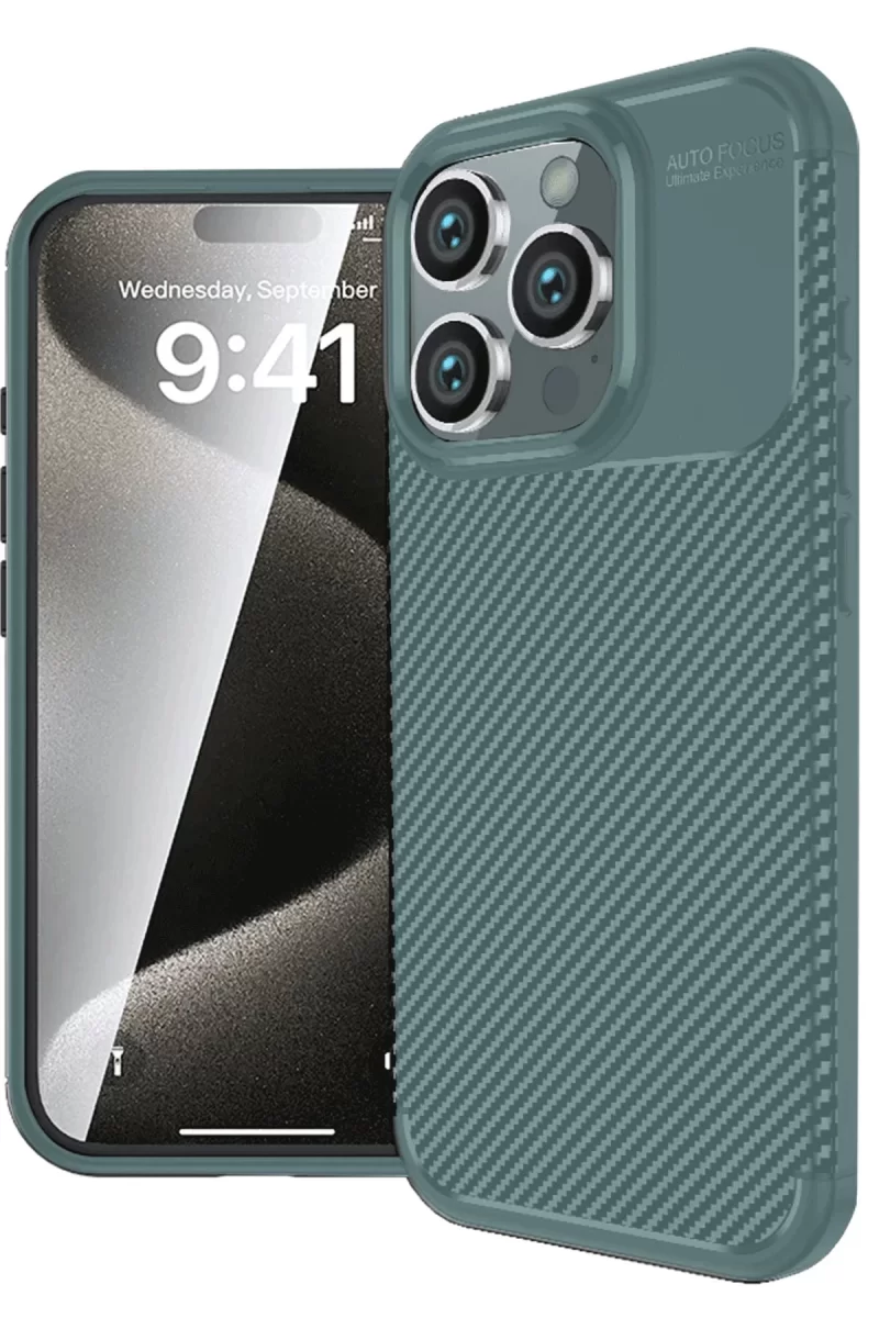 Newface Apple iPhone 16 Pro Kılıf Auto Focus Karbon Kapak - Koyu Yeşil