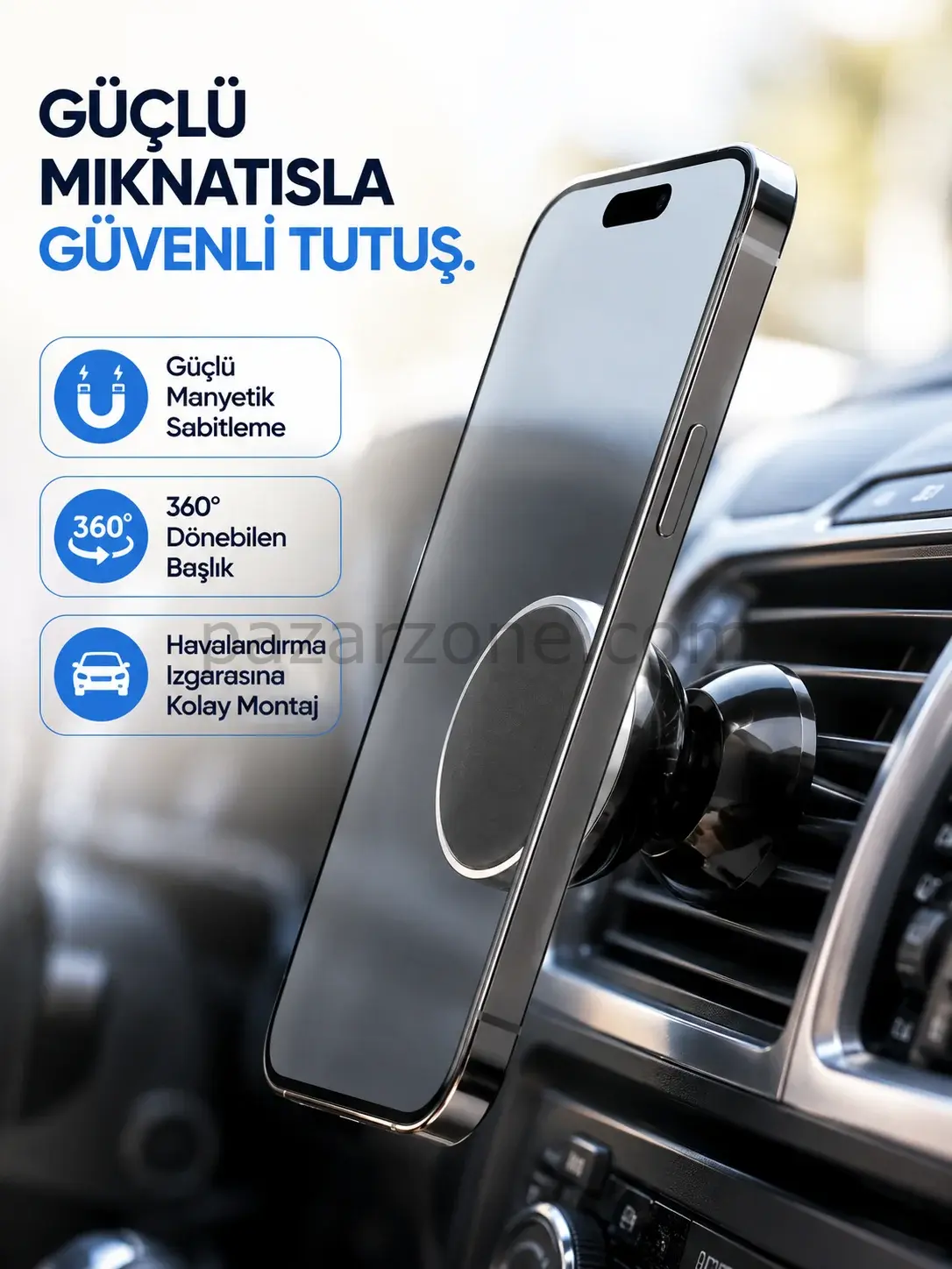 Araç İçi Telefon Tutucu Mıknatıslı Havalandırma Izgarası Telefon Standı