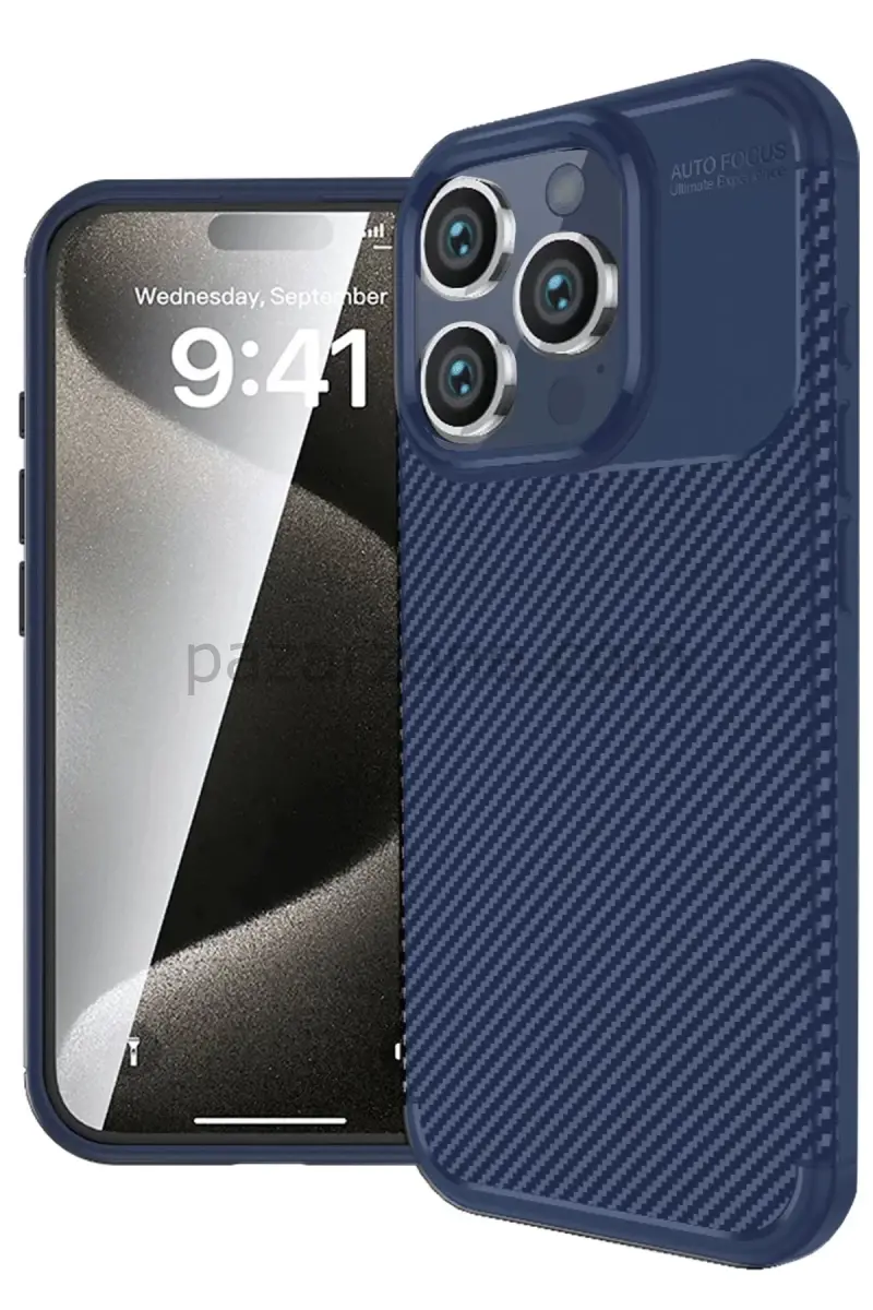 Newface Apple iPhone 16 Pro Kılıf Auto Focus Karbon Kapak - Lacivert