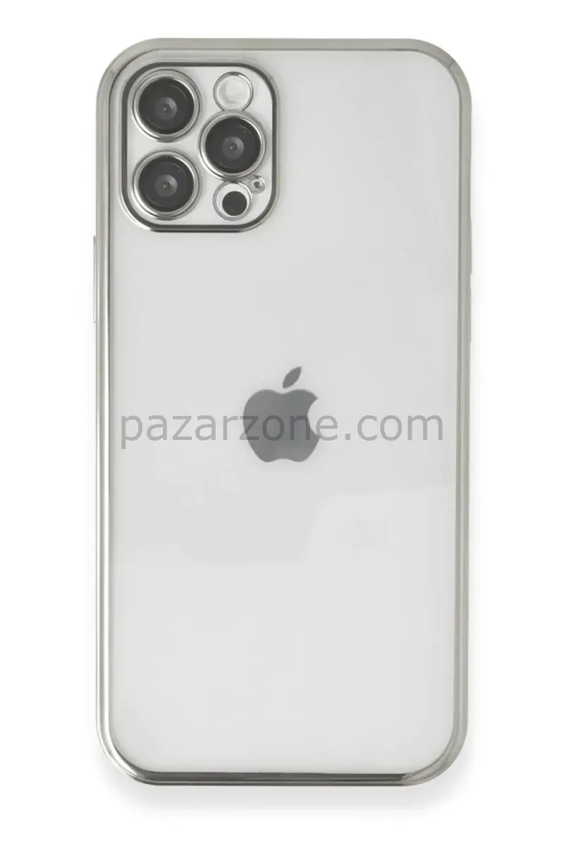 Newface Apple iPhone 12 Pro Kılıf Razer Lensli Silikon - Gümüş