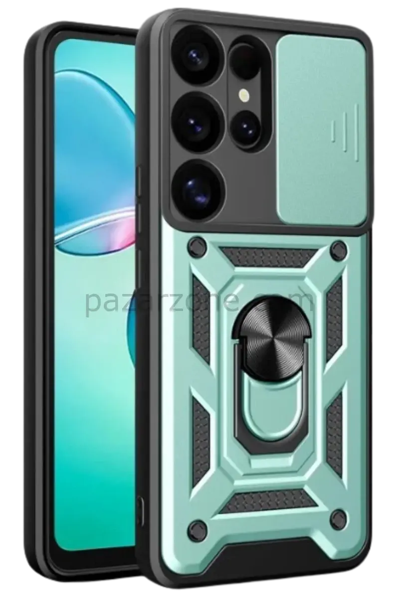 Newface Samsung Galaxy S25 Ultra Kılıf Pars Lens Yüzüklü Silikon - Yeşil