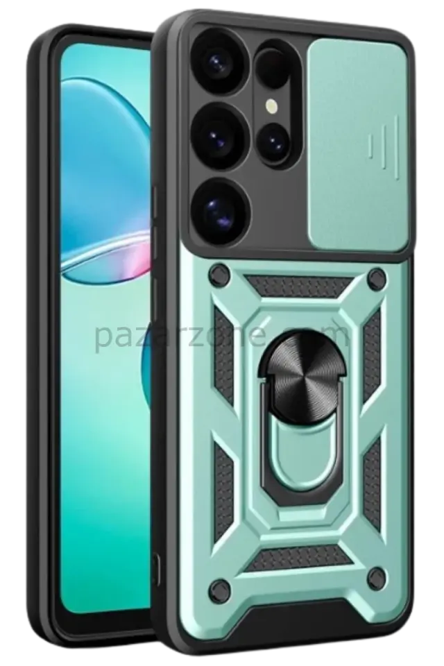 Newface Samsung Galaxy S25 Ultra Kılıf Pars Lens Yüzüklü Silikon - Yeşil