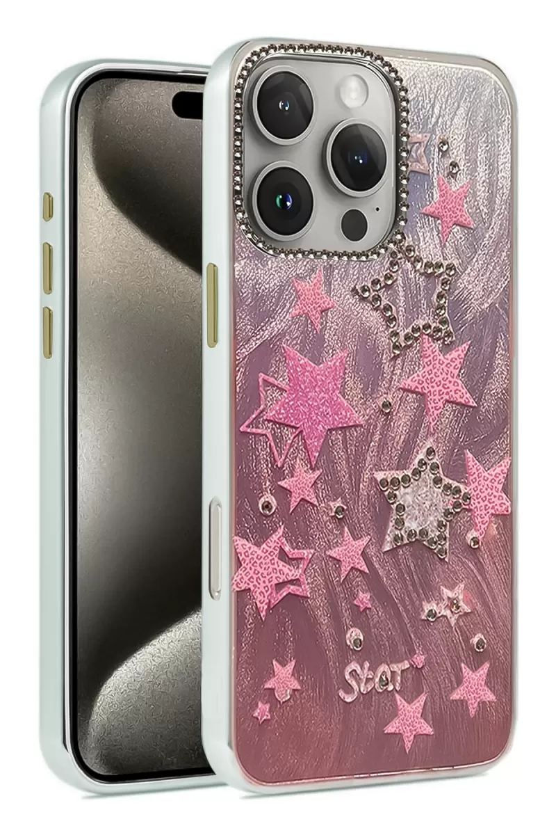 Newface Apple iPhone 16 Pro Kılıf Blade Aynalı Desenli Kapak - Desen 7