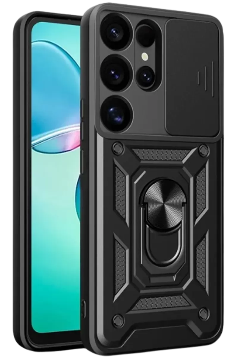Newface Samsung Galaxy S25 Ultra Kılıf Pars Lens Yüzüklü Silikon - Siyah