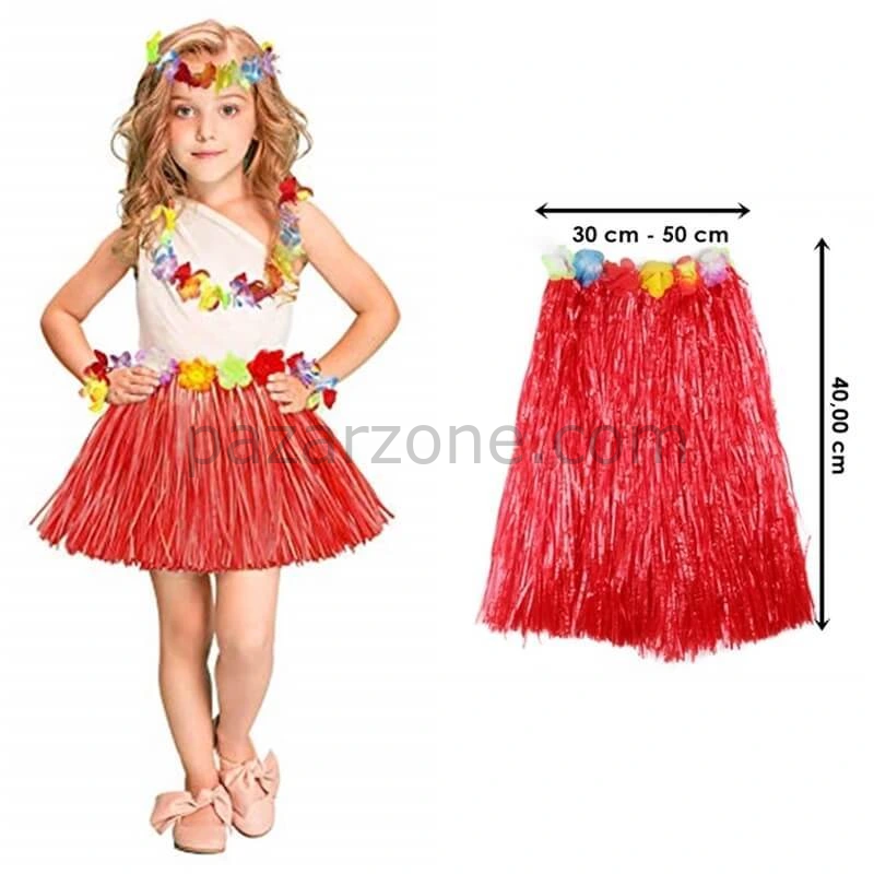 Hawaii Hula Eteği Kırmızı Renk 40 Cm