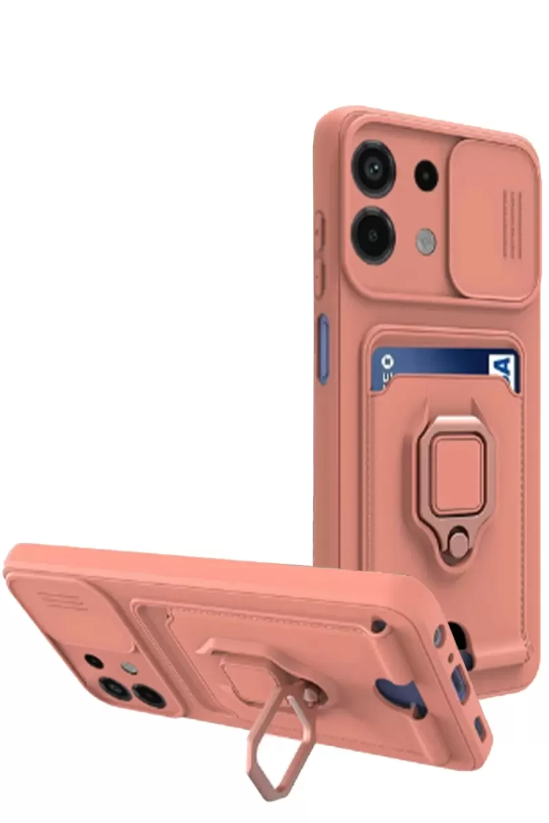 Newface Xiaomi Redmi Note 13 4G Kılıf Zuma Kartvizitli Yüzüklü Silikon - Pembe