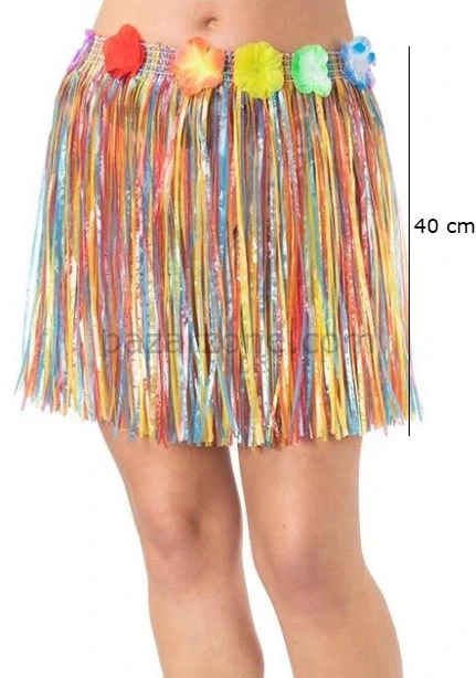 Yetişkin Ve Çocuk Uyumlu Rengarenk Püsküllü Hawaii Luau Hula Etek 40 Cm