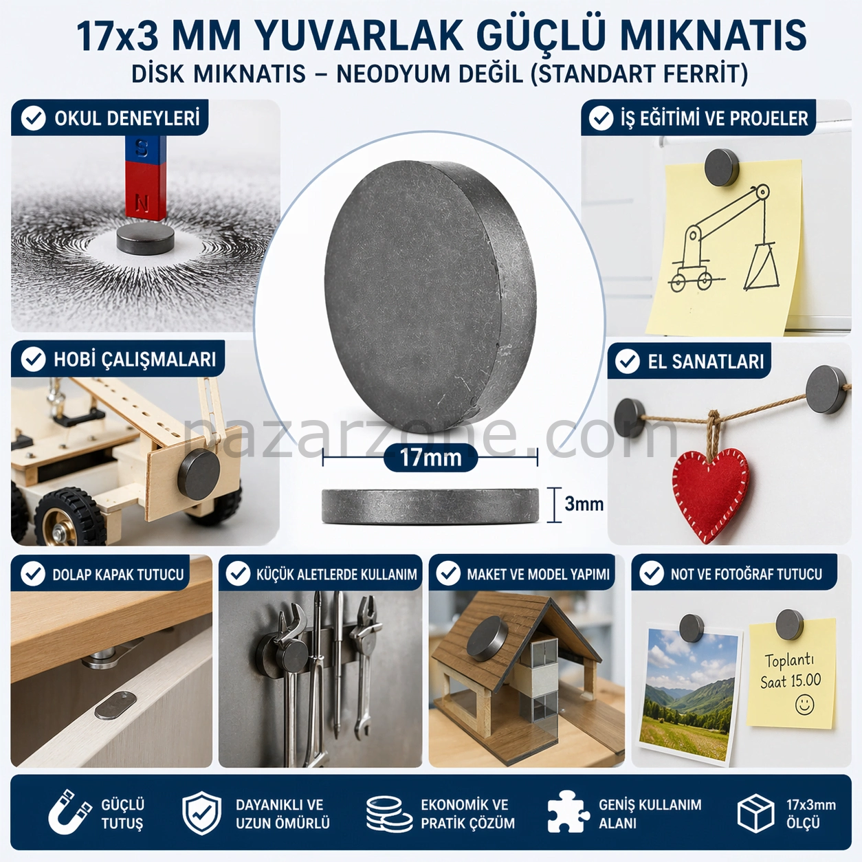 Mıknatıs 17x3 Mm Yuvarlak Güçlü Mıknatıs Disk Mıknatıs