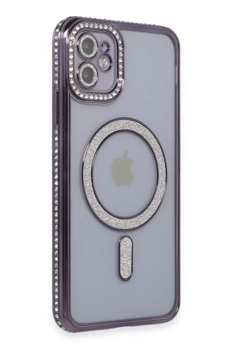 Newface Apple iPhone 11 Kılıf Joke Simli Magneticsafe Kılıf - Derin Mor